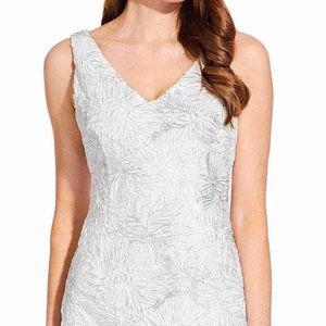 ADRIANNA PAPELL WHITE FLORAL SHEATH DRESS METALLIC